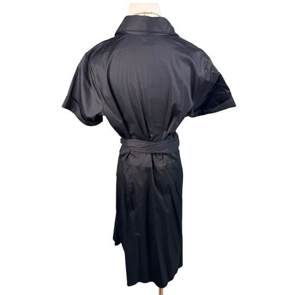 Talbots stretch sateen cotton surplice partial wrap shirt dress black size 14P - Picture 4 of 7